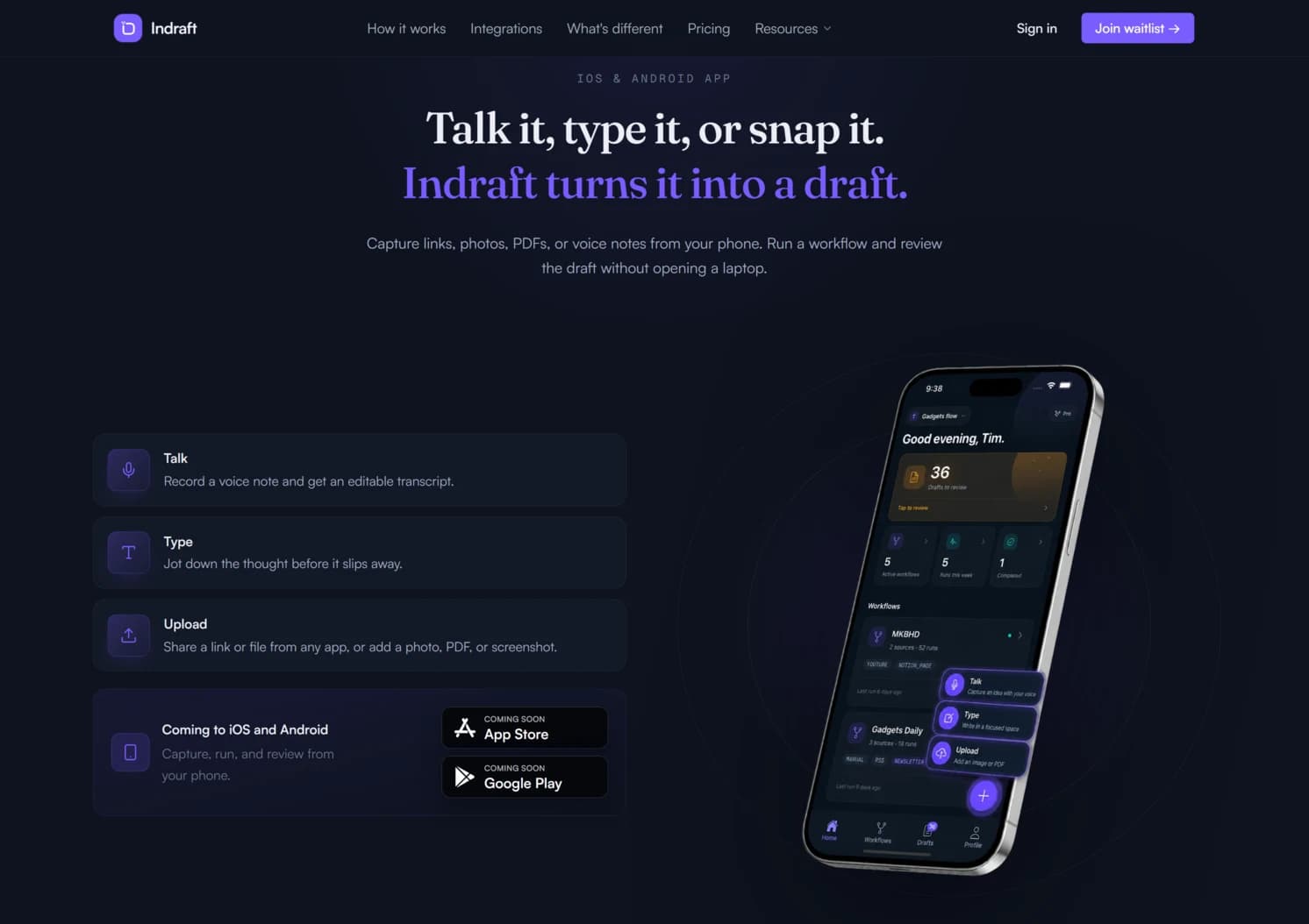 Indraft Mobile product screenshot